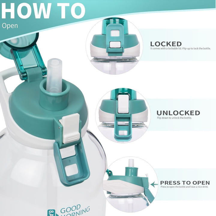 Seekua 1.5 liter Sport Trinkflasche Glas Flasche mit Strohhalm & Zeitmarkierung auslaufsicher bpa fr