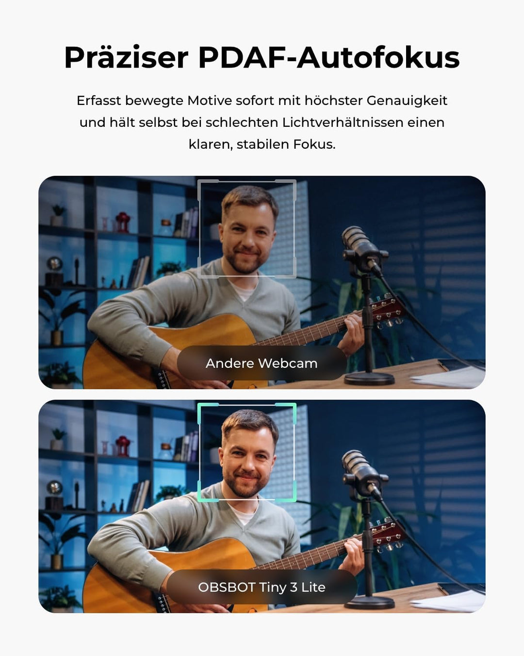 OBSBOT Tiny 3 Lite AI-Powered Spatial Audio 4K Webcam – Kompakte AI-Tracking-PTZ-Kamera mit 1/2"-Sen