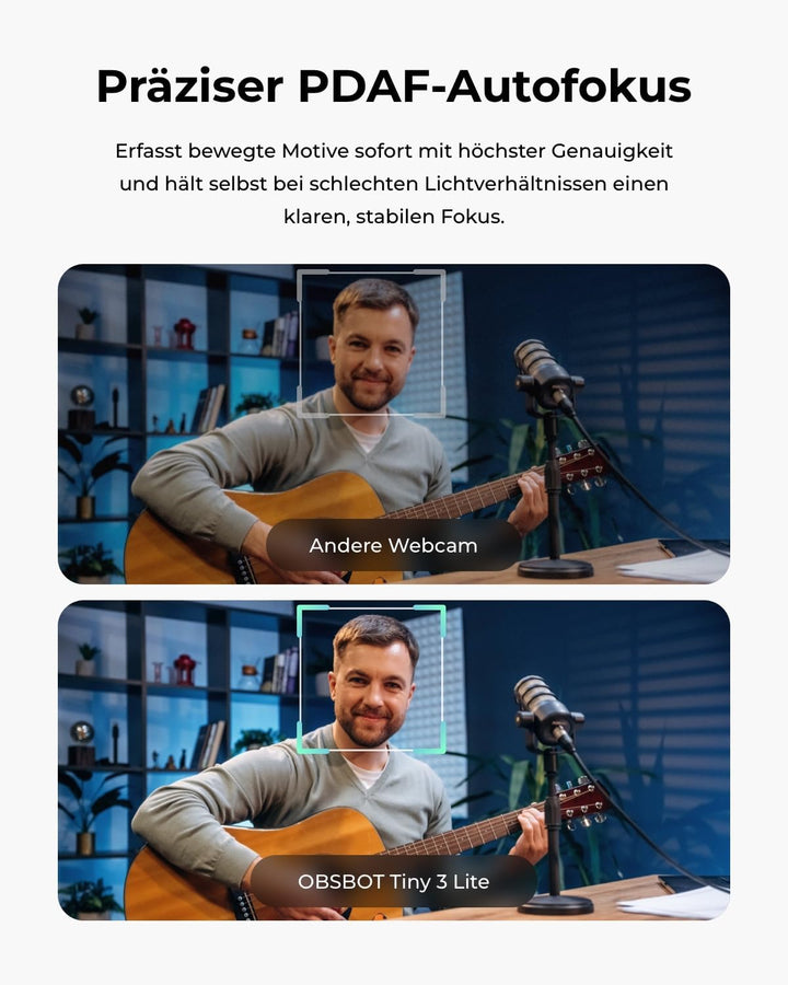 OBSBOT Tiny 3 Lite AI-Powered Spatial Audio 4K Webcam – Kompakte AI-Tracking-PTZ-Kamera mit 1/2"-Sen