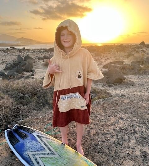 WAVE HAWAII Dunas Surfponcho für Körpergrössen von 120-150 cm Poncho 100% ÖKO Baumwolle Umkleidehilf