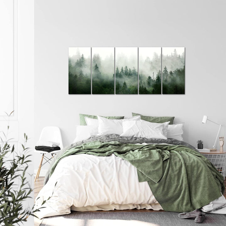 Runa Art Wandbild XXL Wald Natur Wohnzimmer Schlafzimmer 200 x 80 cm Grün Grau 5 Teilig - Made in Ge
