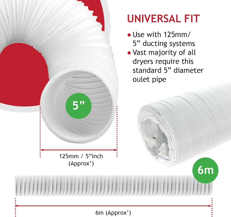 Schlauch für Klimaanlage, PVC-Schlauch, Verlängerung, 6 m, 12,7 cm, Spares2go