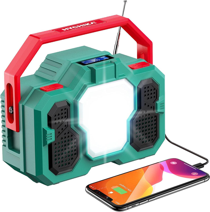 Radio mit LED Taschenlampe, HYCHIKA Tragbares Radio Weltempfänger Bluetooth Lautsprecher Wetter AM/F