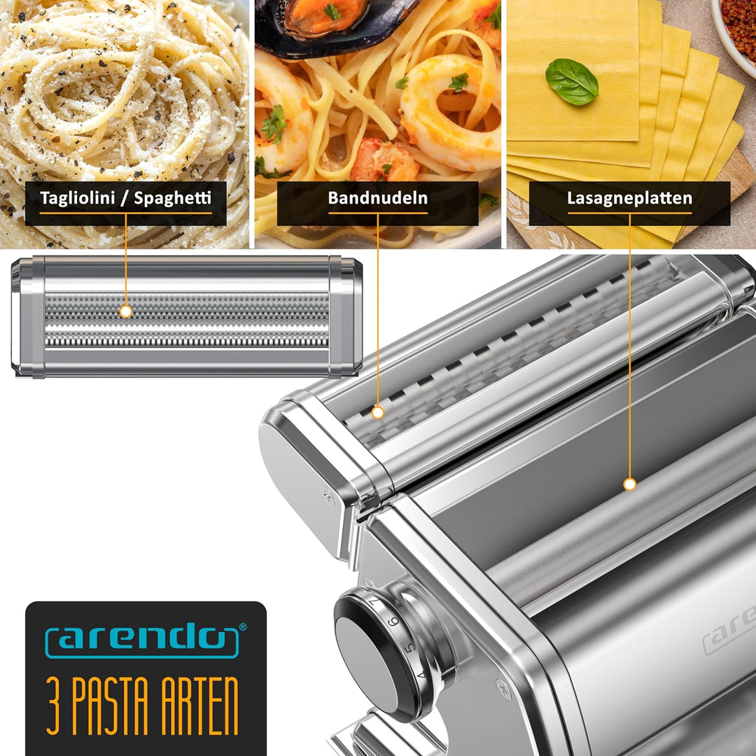Arendo - Nudelmaschine Pasta Maker – Edelstahl – Nudelpresse – 7 einstellbare Stärken - manuell - Du