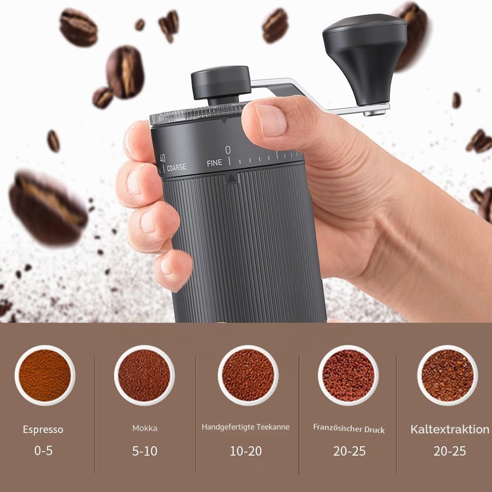 Hand-Kaffeemühle, konischer Frässtift für Espresso, französische Presse, Übergiessen, doppeltes Lage