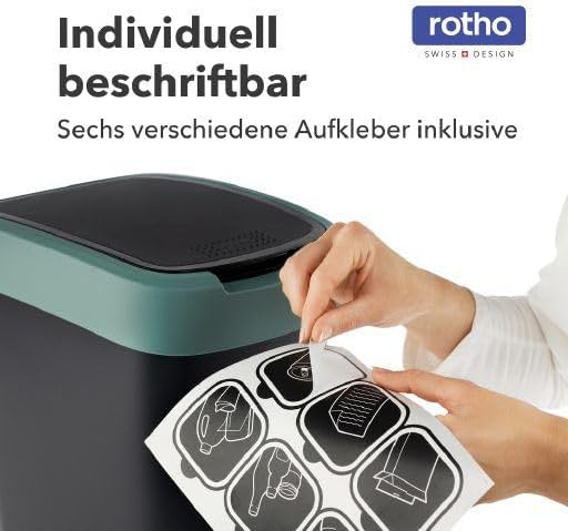 Rotho Twist Mülleimer 50l mit Deckel, Kunststoff (PP recycelt) , schwarz/gelb, 50l (40.1 x 29.8 x 60