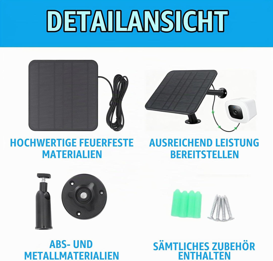 lvifloae Kamera Solarpanel kompatibel mit Ring Spotlight, 6W, Schnellladung, IP65, wasserdicht, vers