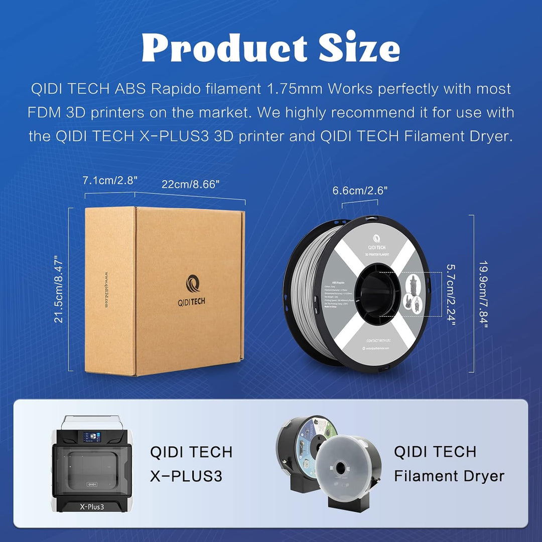 QIDI TECH ABS Rapido Filament 1.75mm, 3D Drucker Filament ABS 1kg Spule (2.2lbs), geeignet für Hochg