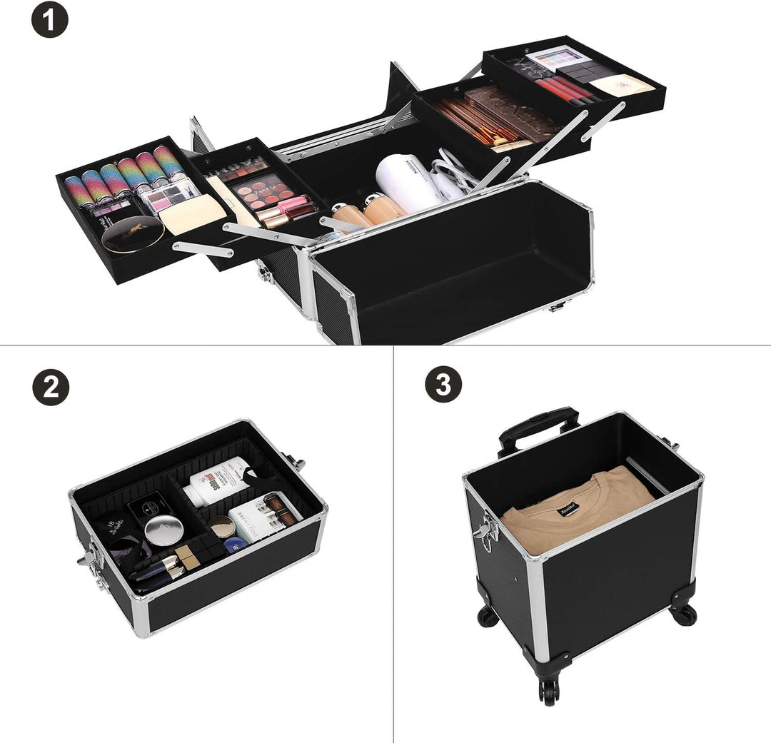 SONGMICS Kosmetikkoffer, Trolley, 3-in-1 Schminkkoffer, gross, Friseurkoffer, 35 x 25 x 69,8 cm, abs