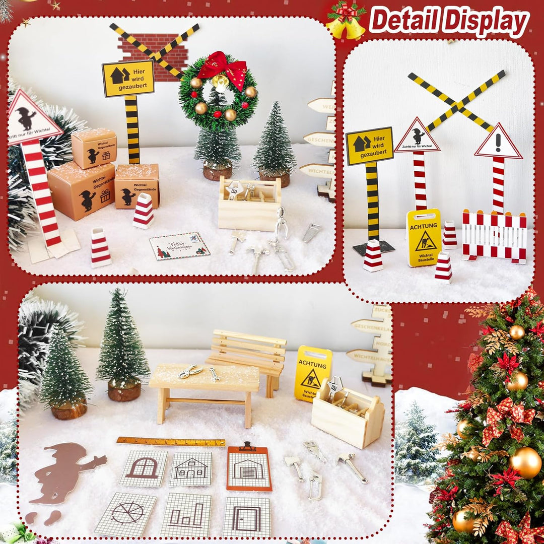 ROLLWAY 80 Stück Miniatur Wichtel Zubehör Baustelle Set, Weihnachten Wichteltür Zubehör Komplettset