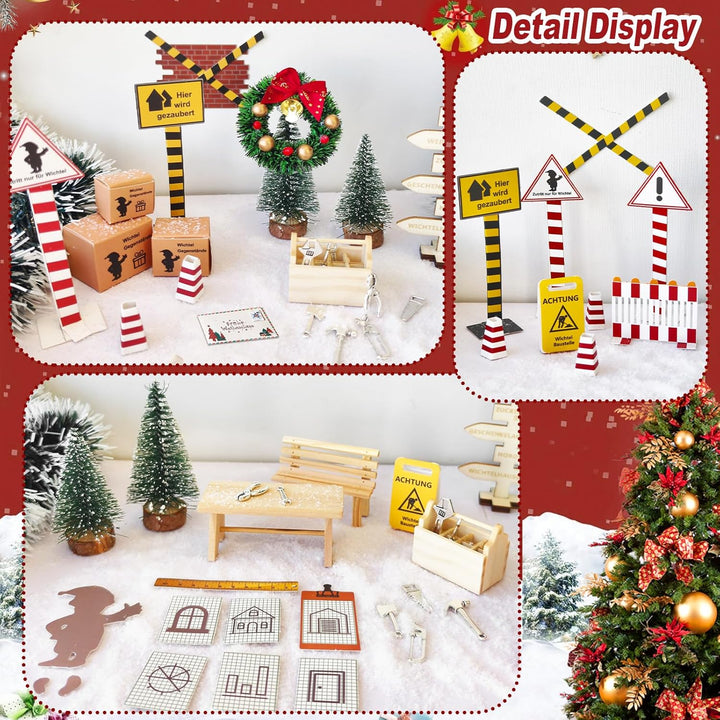 ROLLWAY 80 Stück Miniatur Wichtel Zubehör Baustelle Set, Weihnachten Wichteltür Zubehör Komplettset
