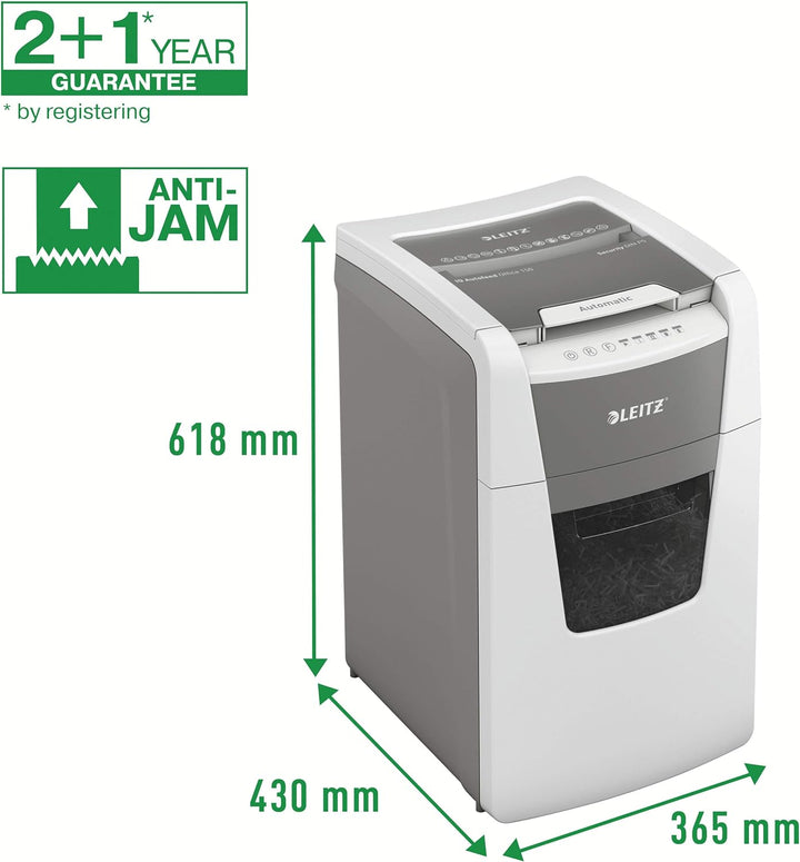 Leitz IQ Autofeed Office Aktenvernichter CH, Mikroschnitt P5, 150 Blatt, 44l-Abfallbehälter, mit Sch