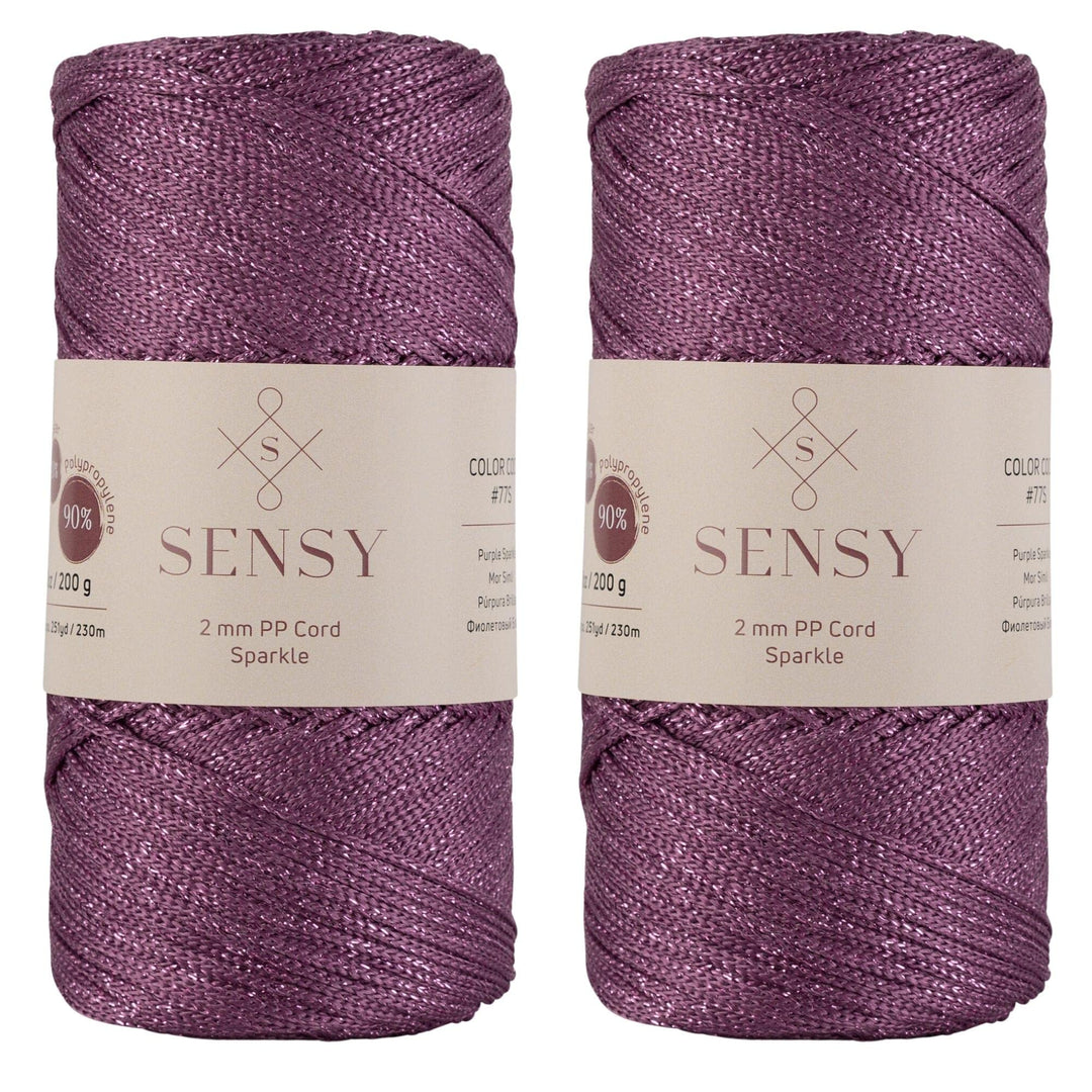 2 Garnstrange Sensy Premium 2 mm 230 Meter Glitzer Polyester-Seil, 90% Polypropylen, 10% Polyestersc