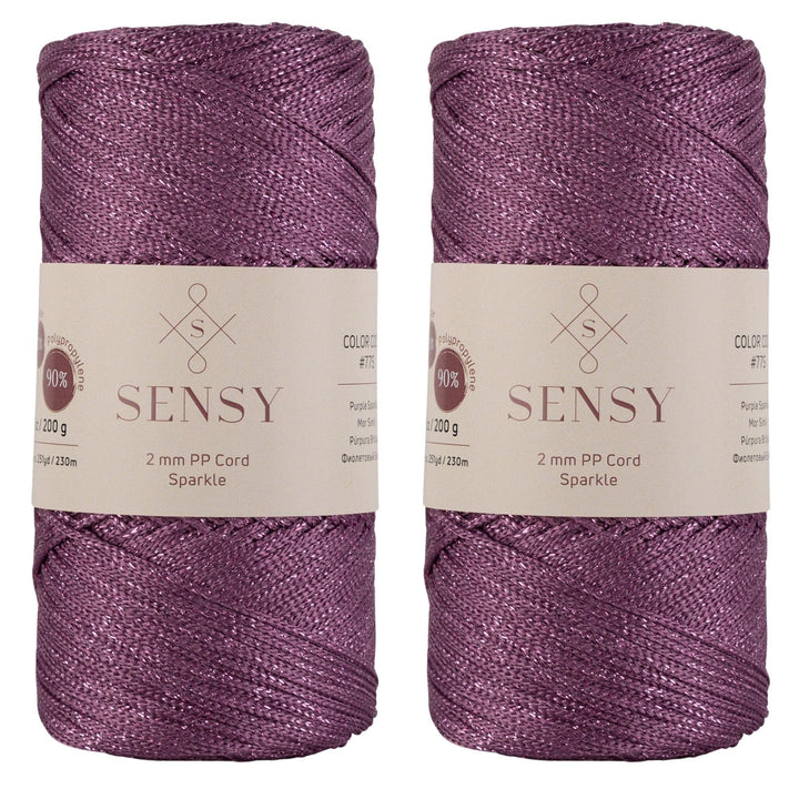 2 Garnstrange Sensy Premium 2 mm 230 Meter Glitzer Polyester-Seil, 90% Polypropylen, 10% Polyestersc