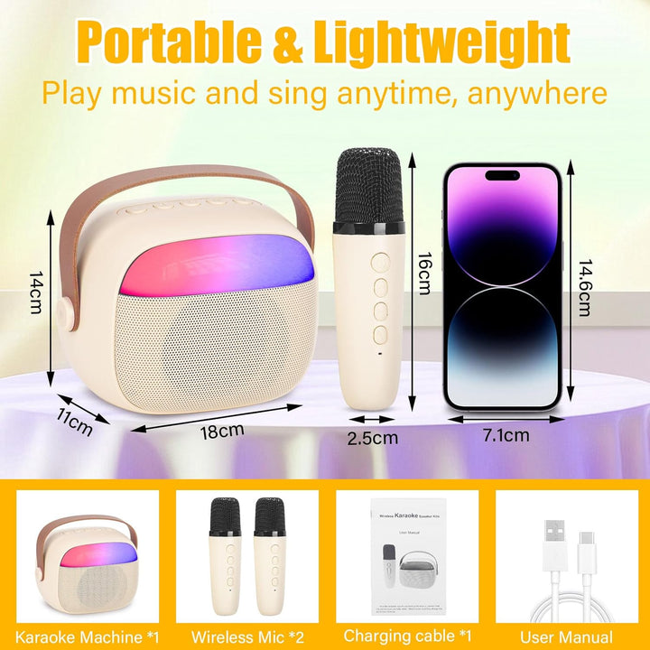 Karaoke Maschine Kinder mit 2 Drahtlosen Mikrofonen, Tragbares Bluetooth KTV Anlage, Lautsprecher mi