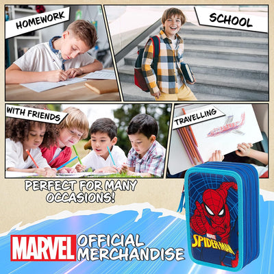 Marvel Federmäppchen für Jungen, Federmäppchen, Fächer, gefüllt, für Schule, Filz, Buntstift, Gesche