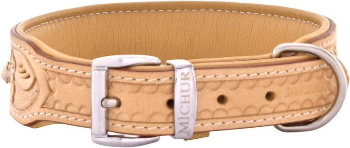 MICHUR Rafael Hundehalsband Leder, Lederhalsband Hund, Halsband, BEIGE, Leder, mit gestanzten Blumen