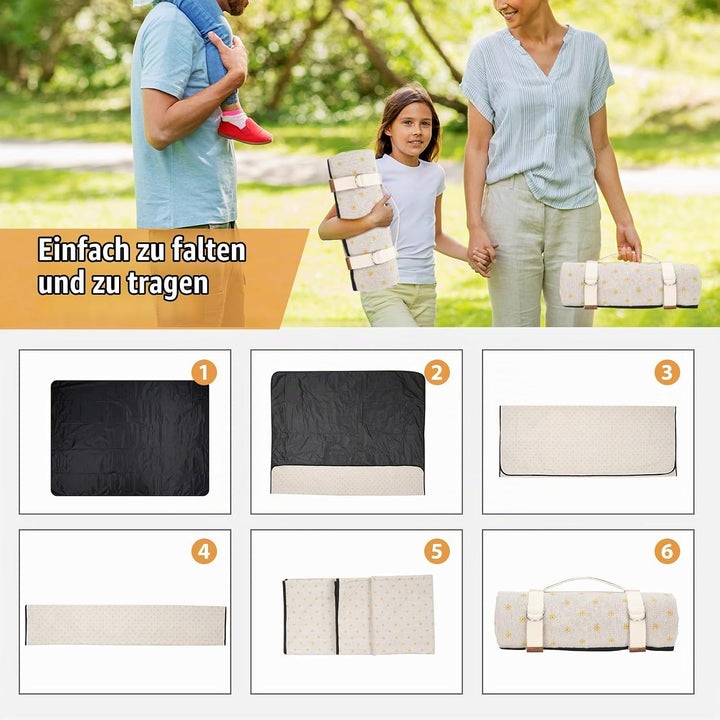 Wasserdichte Picknickdecke, tragbar, mit Tragegurt, für Strandmatte oder Familie, Outdoor, Camping,
