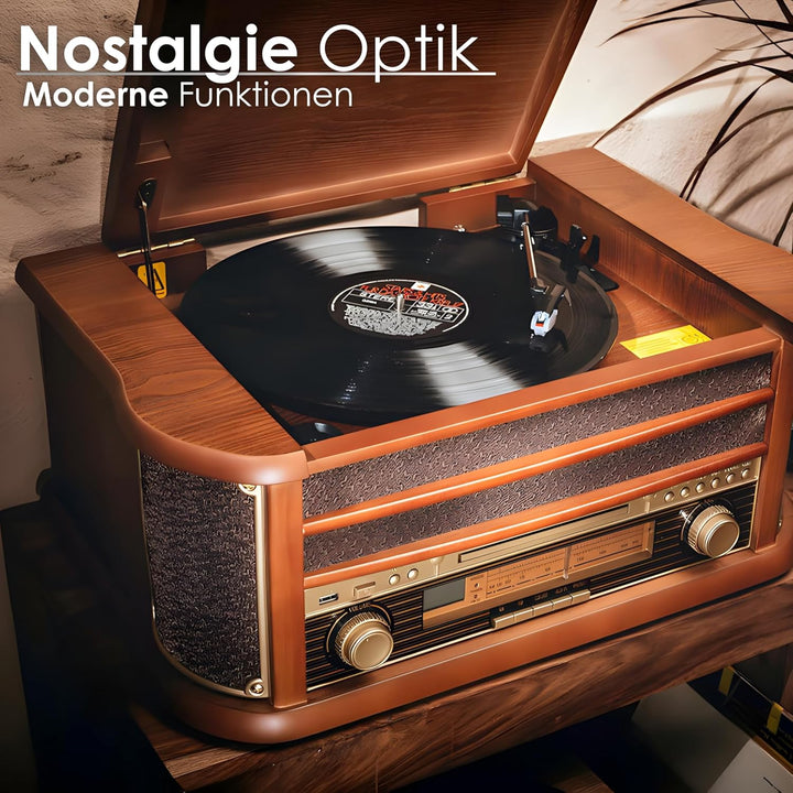 Nostalgie Holz Musikanlage | Kompaktanlage | Plattenspieler | Bluetooth | Retro Stereoanlage | CD MP