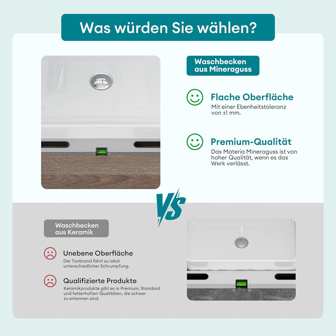 Mai &amp; Mai Aufsatzwaschbecken Col808 in Weiss Matt Waschschale Waschbecken aus Gussmarmor, Weiss Matt