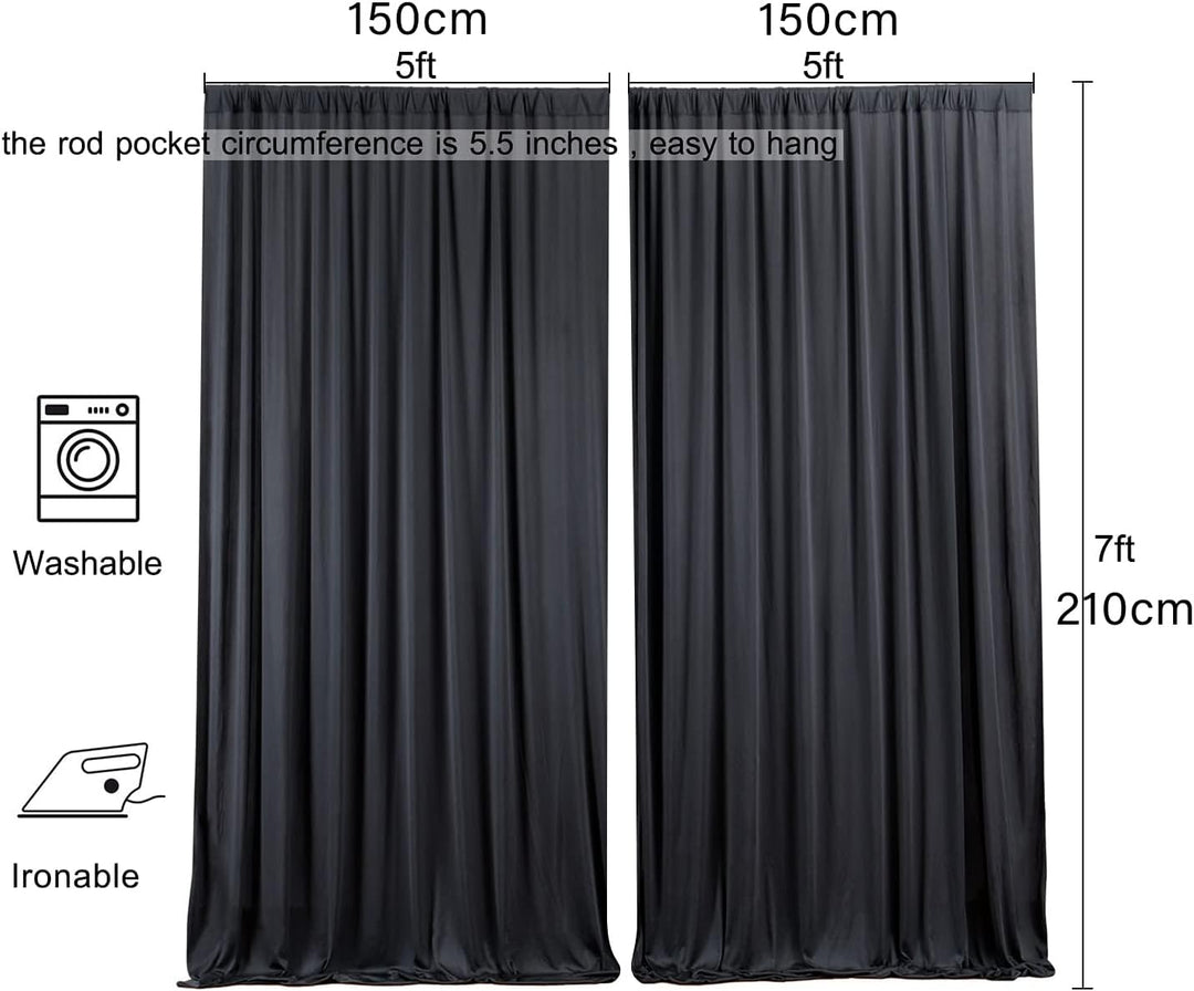 2 Stücke 1,5×2,15cm Schwarz Hintergrund Vorhänge für Hochzeit Party 100% Polyester Falten freie Weis