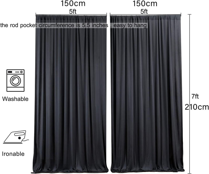 2 Stücke 1,5×2,15cm Schwarz Hintergrund Vorhänge für Hochzeit Party 100% Polyester Falten freie Weis