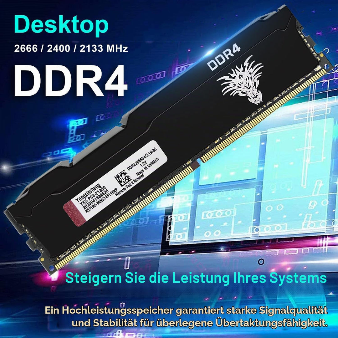 DDR4 2666MHz 8GB Desktop RAM PC4-21300 UDIMM Non-ECC Unbuffered 1.2V 288-Pin CL19 PC Computer Memory