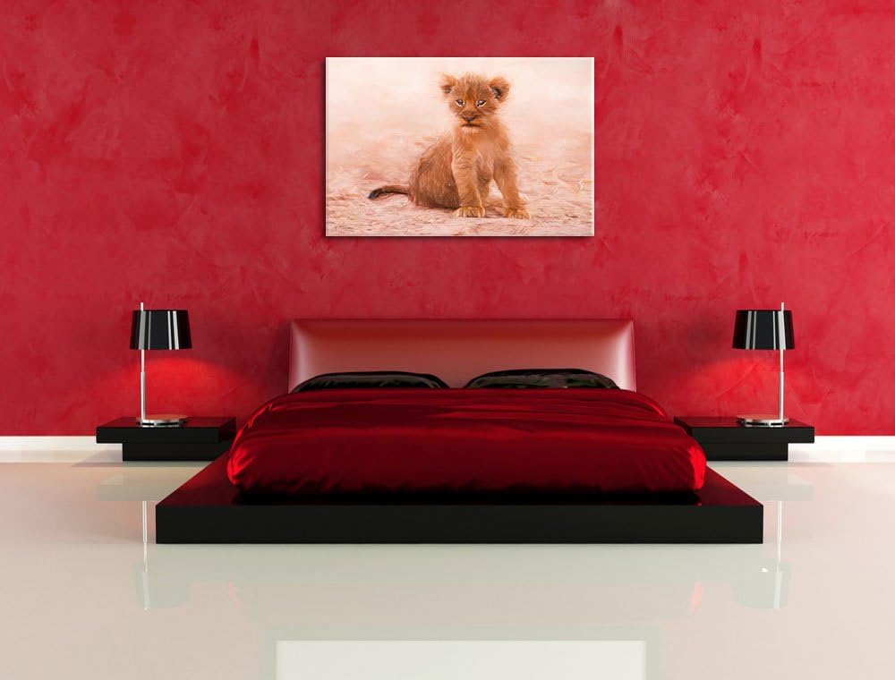 Pixxprint Verlassenes Löwenbaby als Leinwandbild/Grösse: 100x70 cm/Wandbild/Kunstdruck/fertig bespan