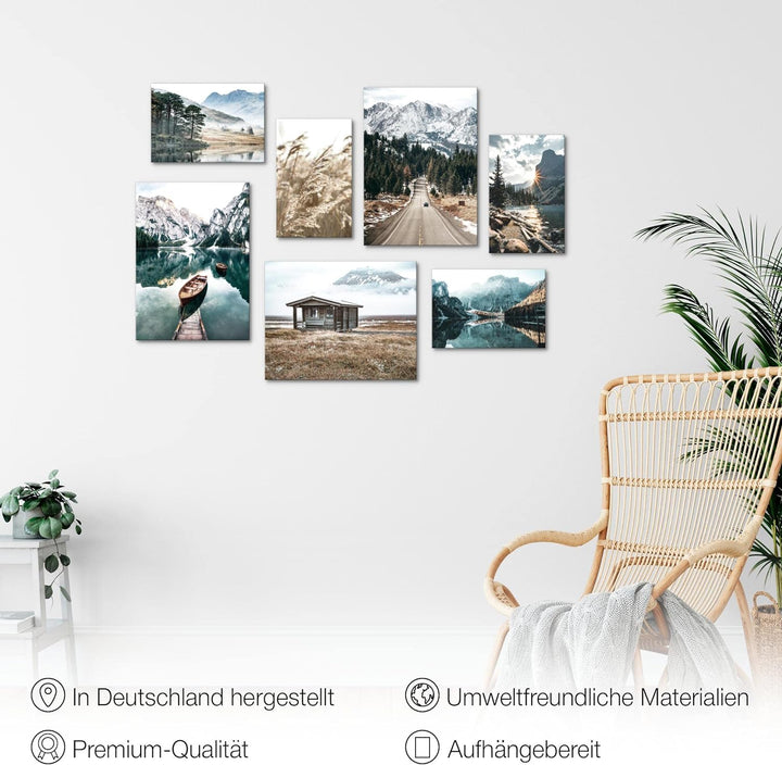 Novart Wandbilder See Berge Landschaft - KOMPLETT AUFHÄNGFERTIG - Natur Wohnzimmer Schlafzimmer- 7 M