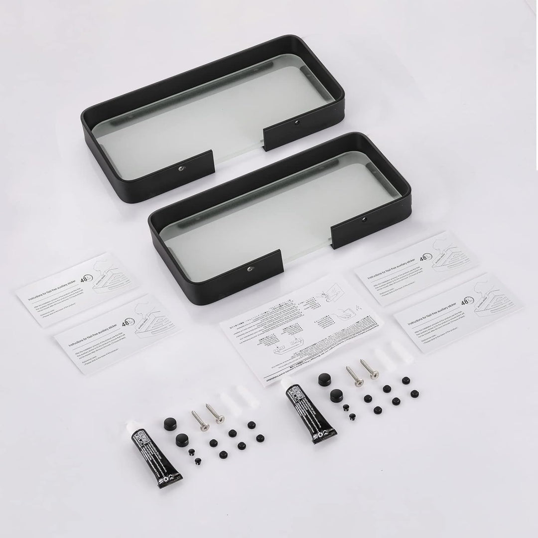 Duschablage Ohne Bohren, Aluminium Badezimmer Regal Selbstklebend Duschkorb Ablageregal mit Mattglas
