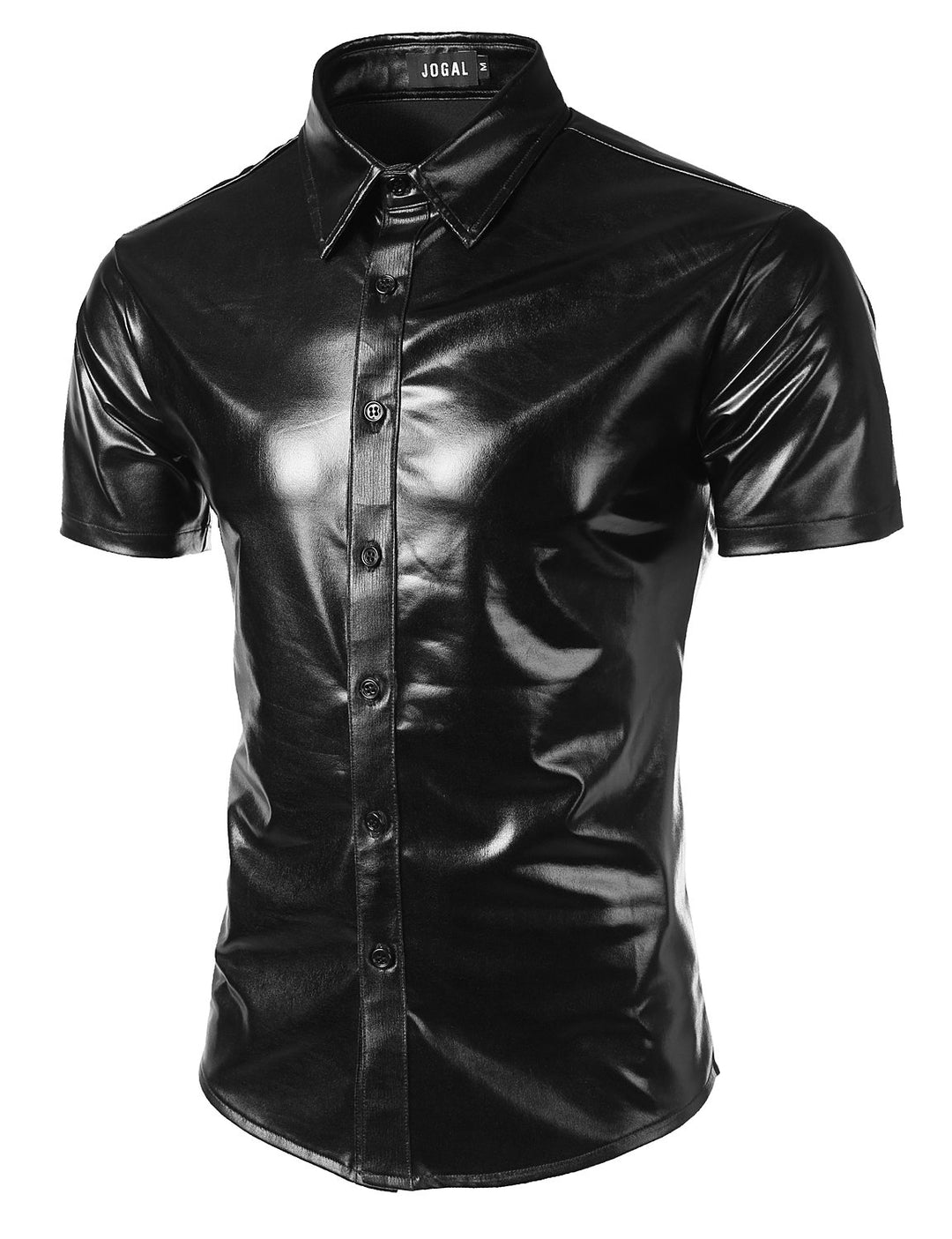 JOGAL Herren Metallic Glänzend Bronzing Nachtklub Party Hemd Schwarz XL, Schwarz XL