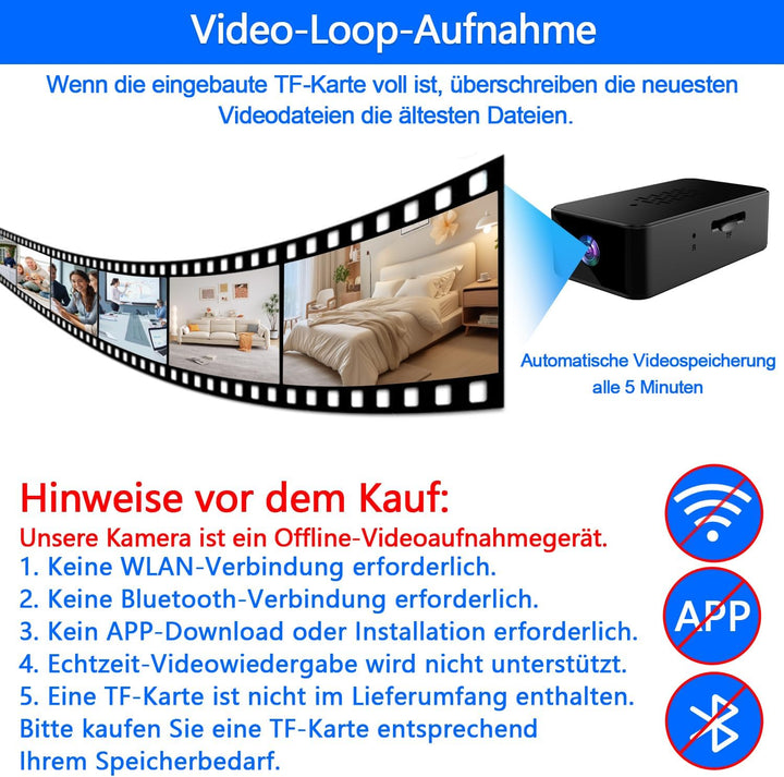 cuoum Mini Kamera-1080P HD Mini-Kamera mit Akku, 120°Weitwinkel Kleine Kamera, EIN Tasten Bedienung