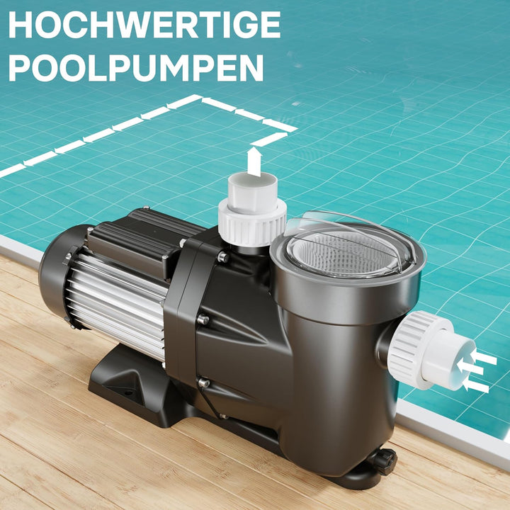 WilTec Poolpumpe 28800 l/h 1300 W Schwimmbadpumpe Filterpumpe