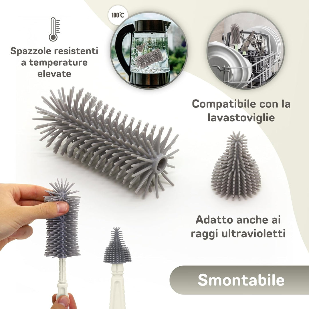 BELLEBEBE Set Trockenständer Babyflaschen mit Flaschenbürste Baby - 6 in 1 Flaschenständer - Transpo