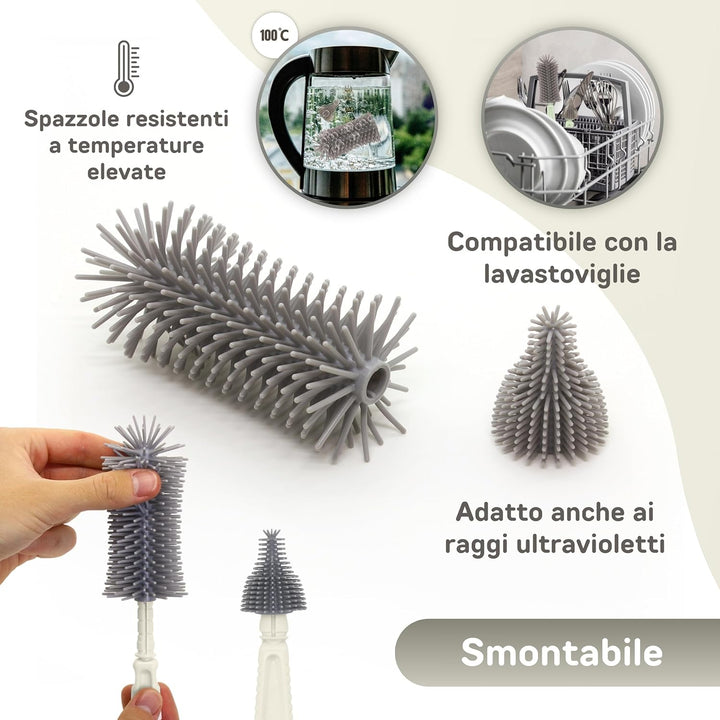 BELLEBEBE Set Trockenständer Babyflaschen mit Flaschenbürste Baby - 6 in 1 Flaschenständer - Transpo