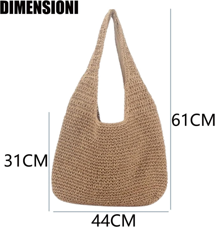 H.S.G.K Stroh Umhängetasche Damen Crossbody Tasche Urlaub Tasche Handgewebt Tasche Freizeit Grosse K