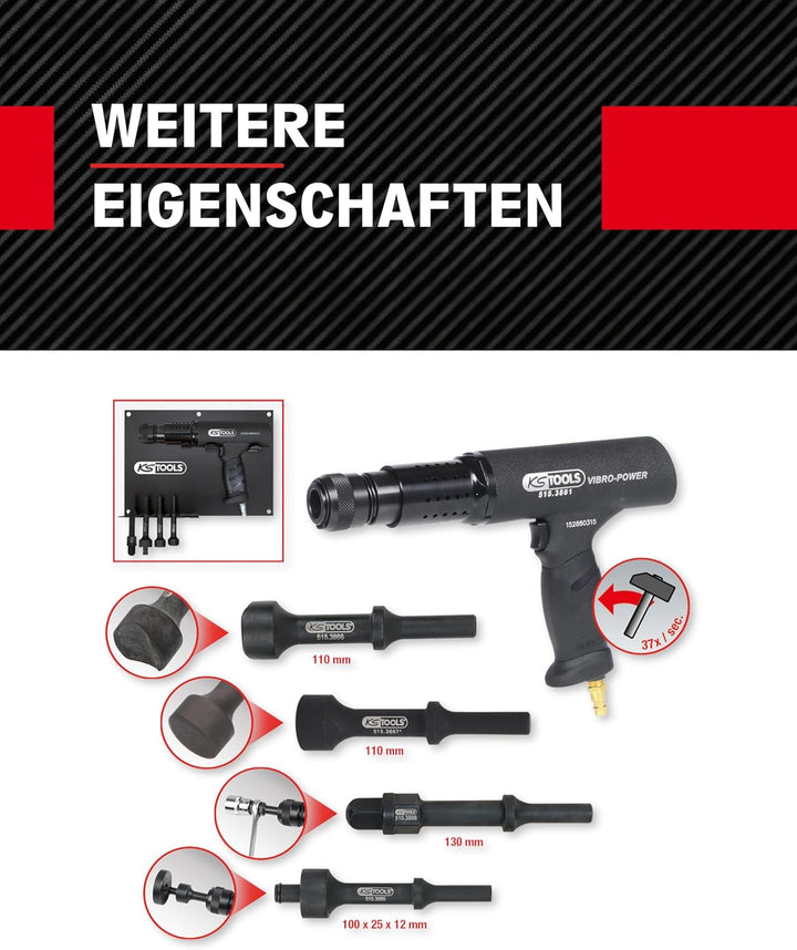 KS Tools Druckluft Meisselhammer Vibro-Impact 515.3880 I 6-teilig mit 4 Meisseln & Halter I Abbruchh