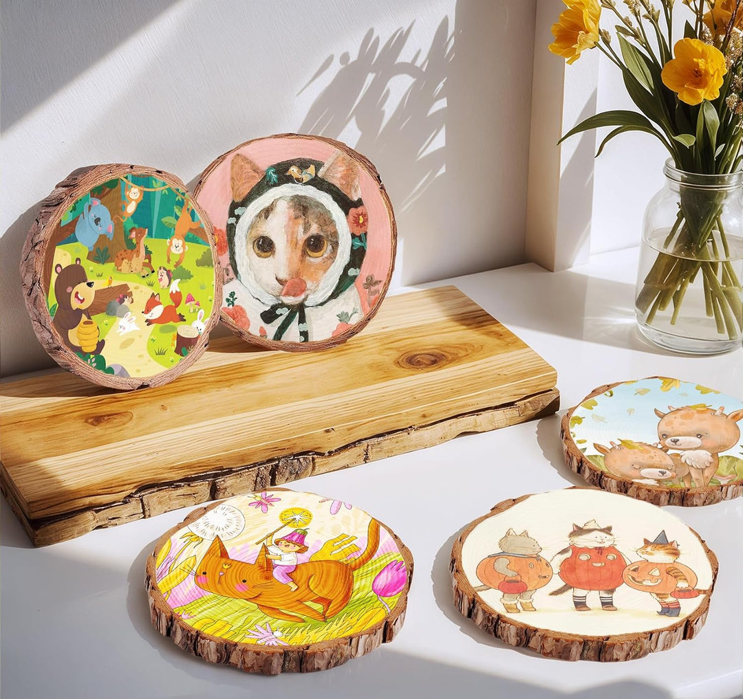 16 Set Holzscheiben 25-28cm, Unbehandelte Baumscheiben aus Kiefernholz 1.5cm Dicke ohne Loch,Runde H