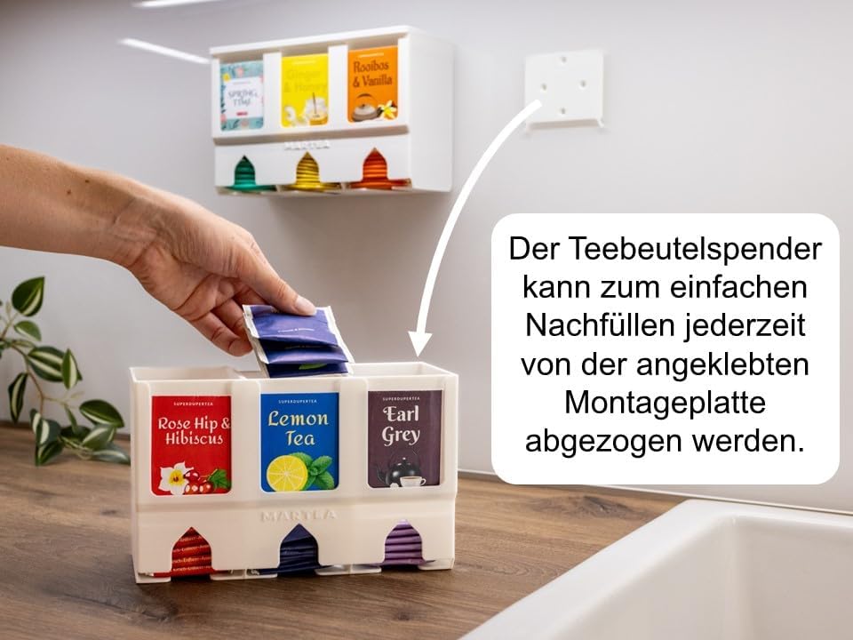 Teeregal für die Wand - hängender Teebeutelspender zur hochkant Tee Aufbewahrung als Gastro Küchen O
