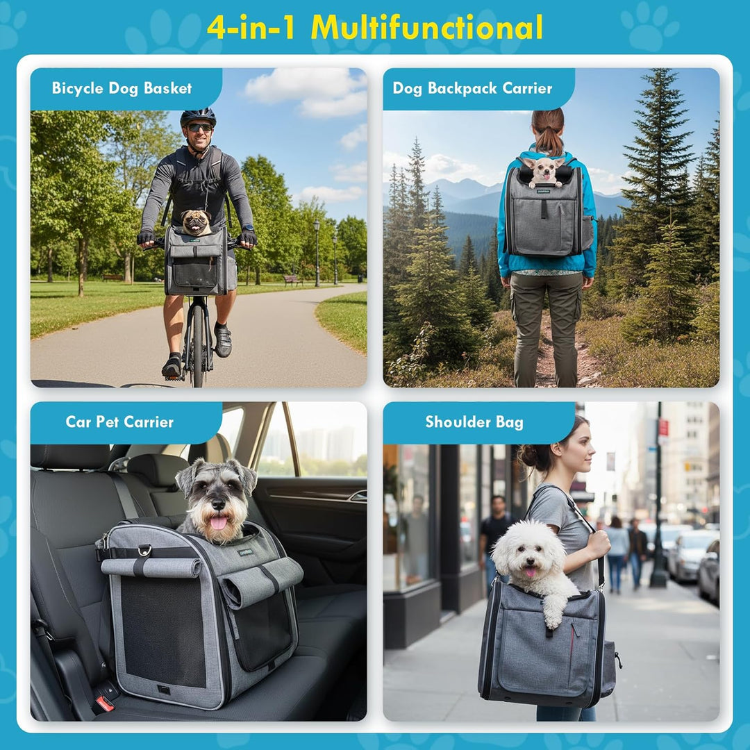 Hundekorb Fahrrad Vorne bis 10KG mit L-förmige Halterung Φ8cm, Faltbarer Hundefahrradkorb 4 in 1 Ruc