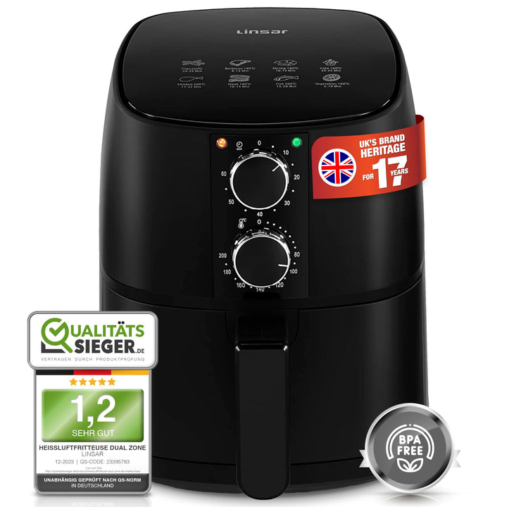 Heissluftfritteuse 4L - Airfryer mit Timer und Warmhaltefunktion - Temperatur wählbar - Energiespare