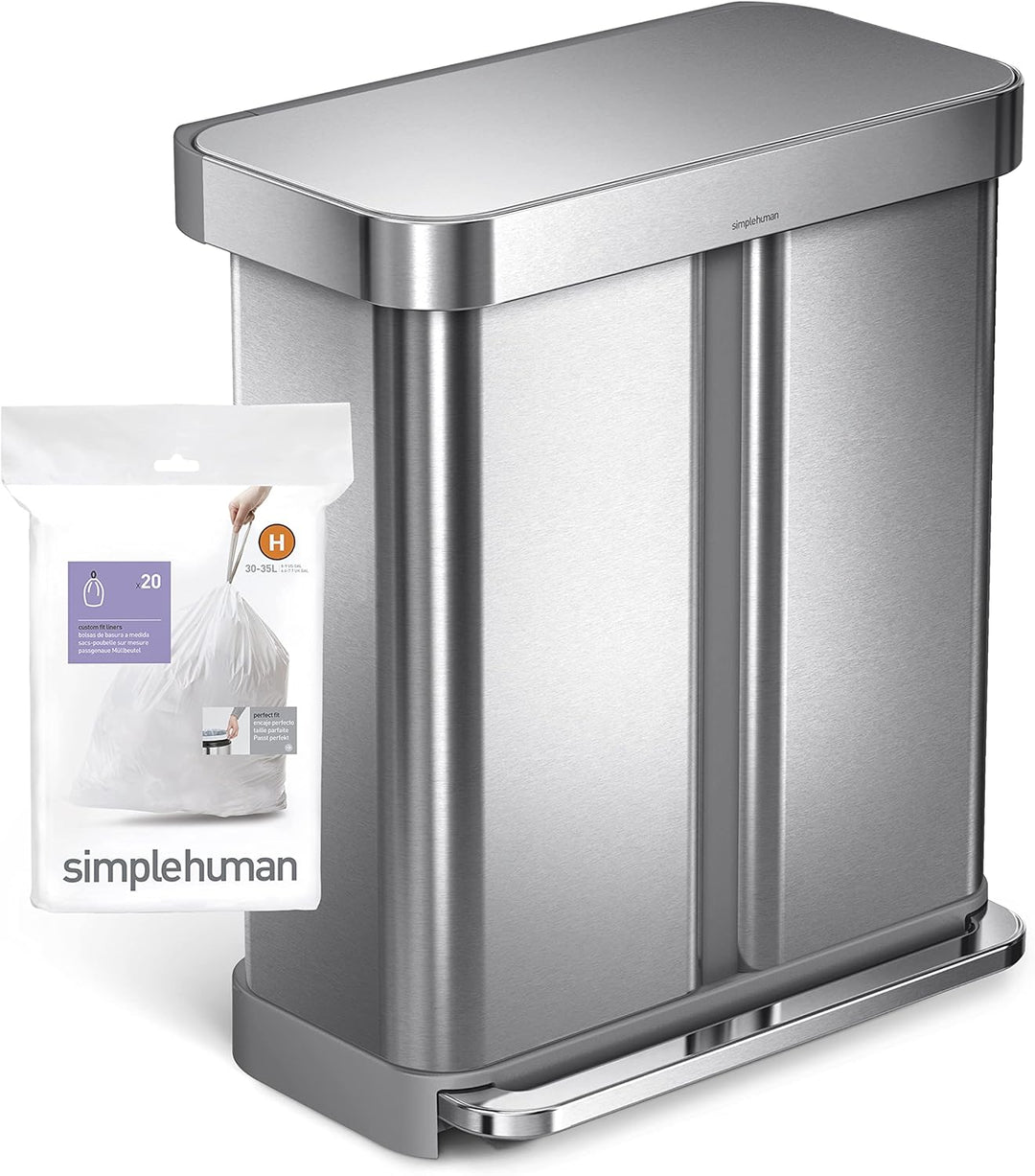 simplehuman Code H Müllbeutel mit Kordelzug, 100 Stück, 30–35 Liter, Weiss Weiss/Opulenter Garten 20