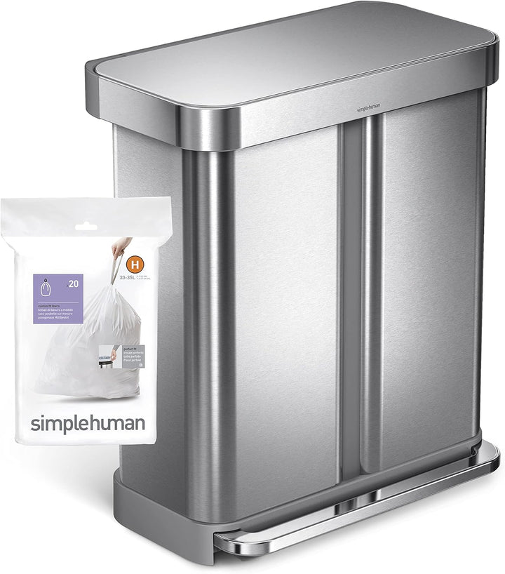 simplehuman Code H Müllbeutel mit Kordelzug, 100 Stück, 30–35 Liter, Weiss Weiss/Opulenter Garten 20