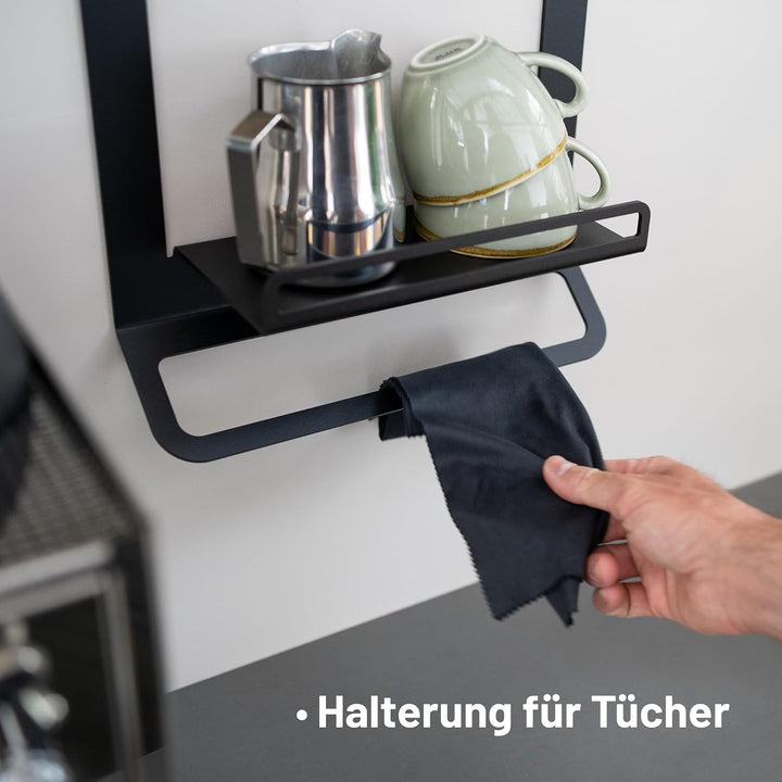 FLATE Barista Regal für Siebträger, Tamper und Barista Zubehör in schwarz (Wandhalterung für Kaffeez