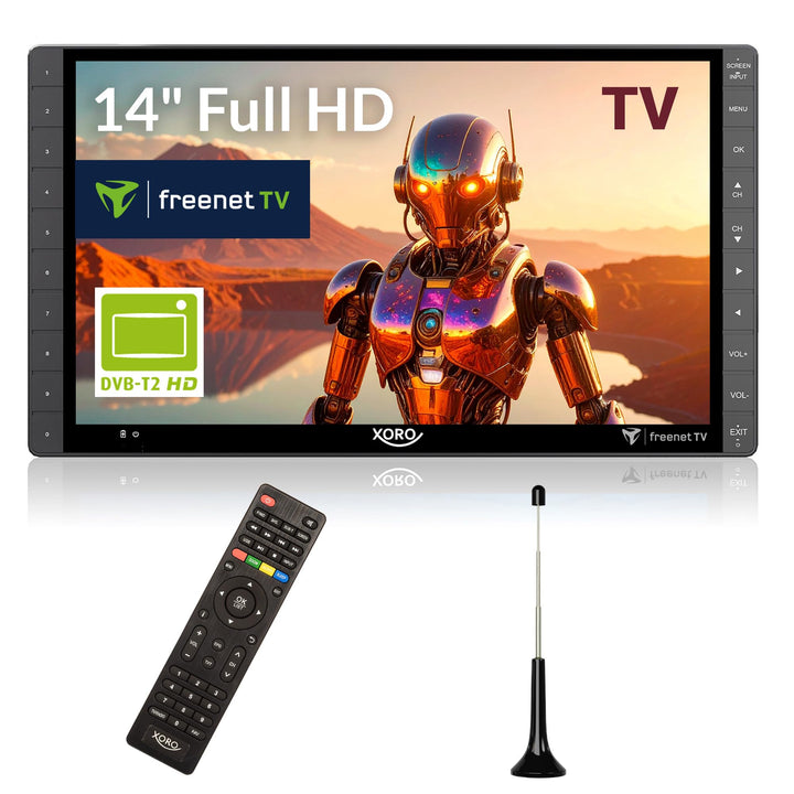 Xoro PTL 1450 V2 35,5 cm (14 Zoll) Tragbarer DVB-T/T2 Fernseher (freenet TV für Private Sender, 12-2