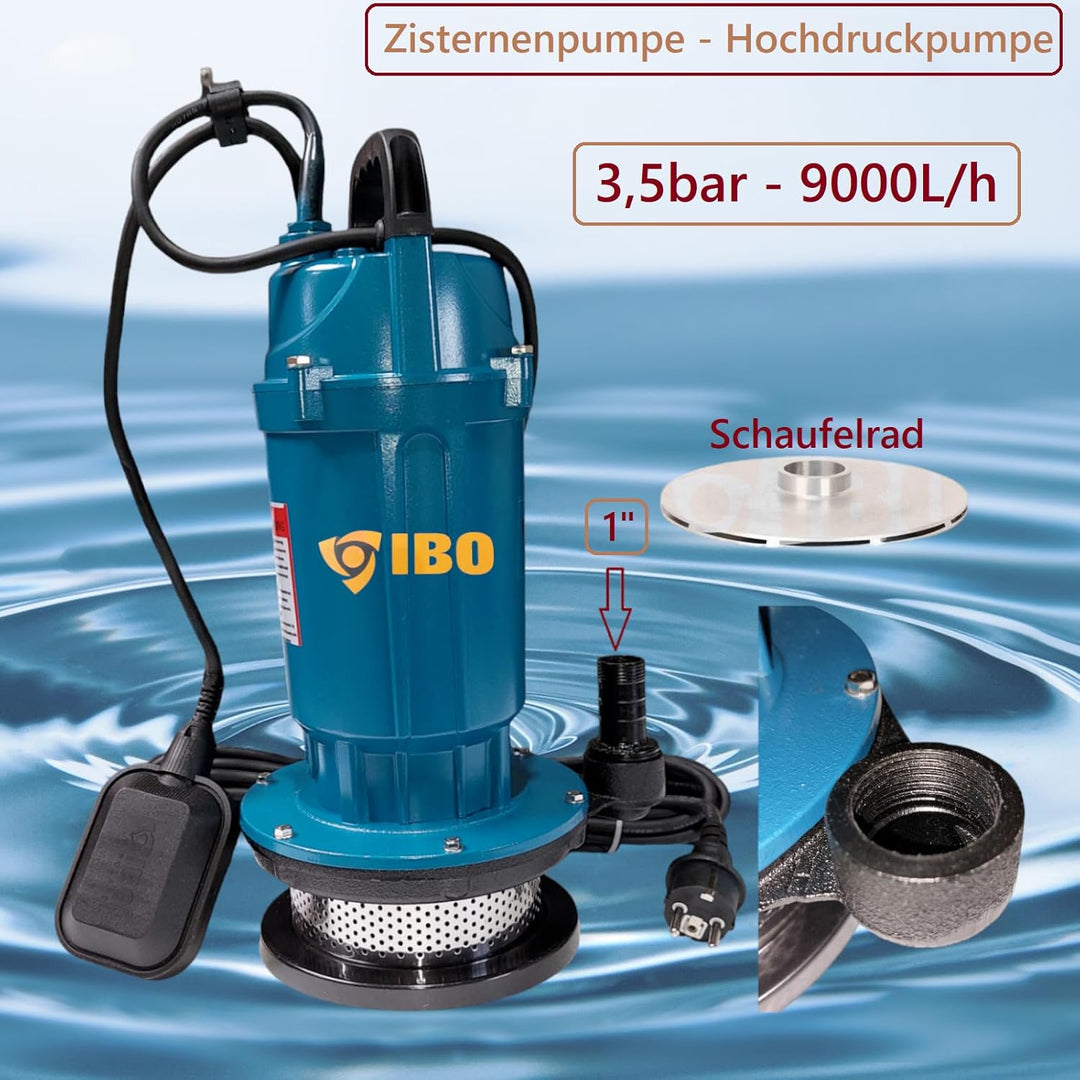 PAG-WQX - Hochdruck Zisternenpumpe Tauchpumpe Wasserpumpe Pumpe 3,5bar - 9000L/h für Gartenbewässeru