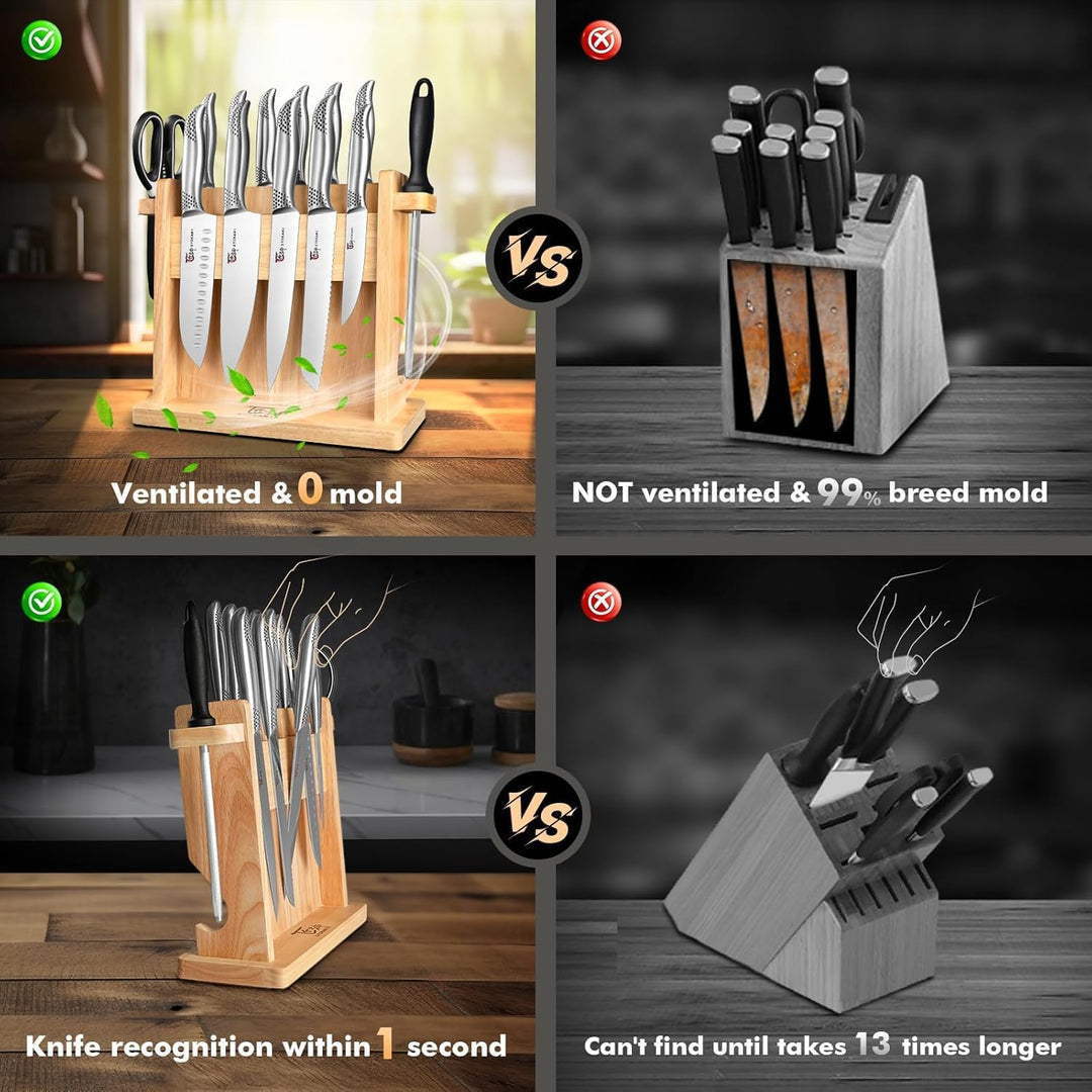 Japanisches Küchenmesser Set, magnetisches Messer Set mit Block und Schärfer, Edelstahl-Messerset al