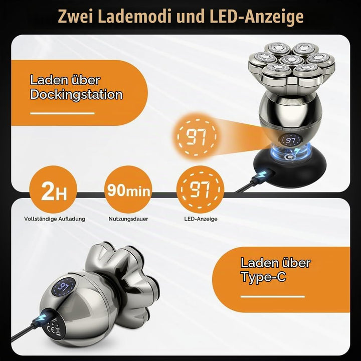 LOPHE Glatzen Rasierer Herren, 5 in 1 Kopfrasierer IPX7 Wasserdichter, Glatze Kopf Rasierer mit 7D M