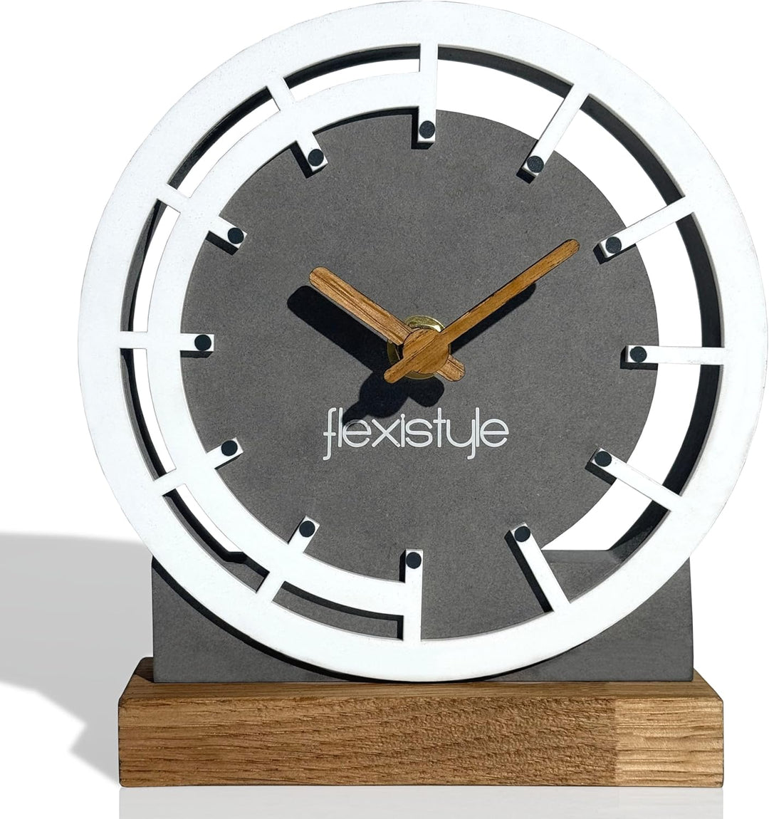 FLEXISTYLE Modern standuhr tischuhr klein aus Holz Eiche Wohnzimmer Badezimmer Uhr Holz tischuhren h