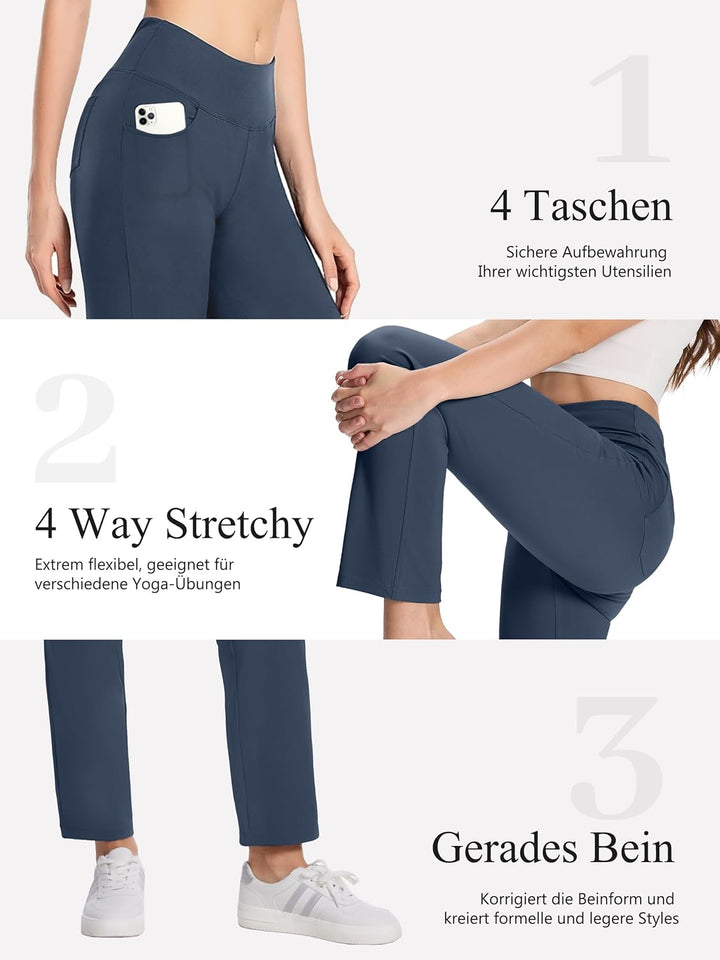 MOVE BEYOND Hose Damen High Waist mit Geradem Bein Stretch Hose Damen Für Yoga Business Sport Outdoo